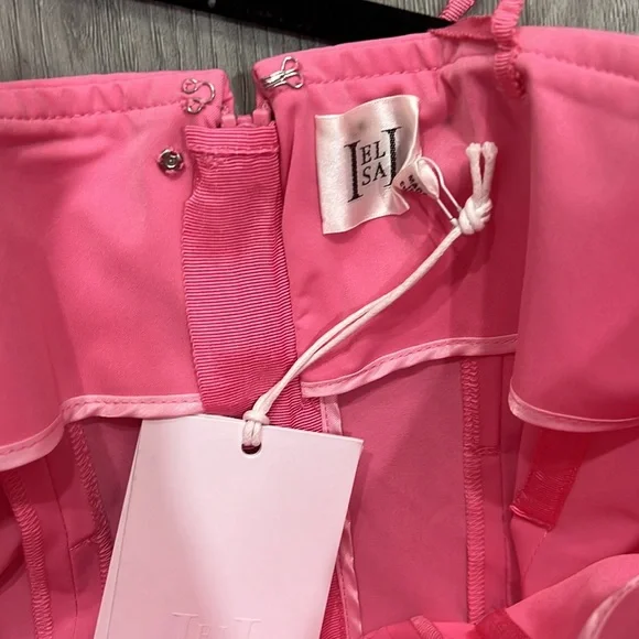 Helsa Tech Gabardine Long Strapless Dress in Very Pink - Picture 8 of 13